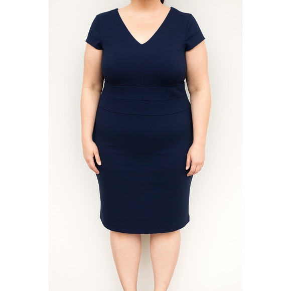 Slate & Willow Dresses & Skirts - Slate & Willow Navy Cap Sleeve V Neck Sheath Dress Gold Zip Size 4